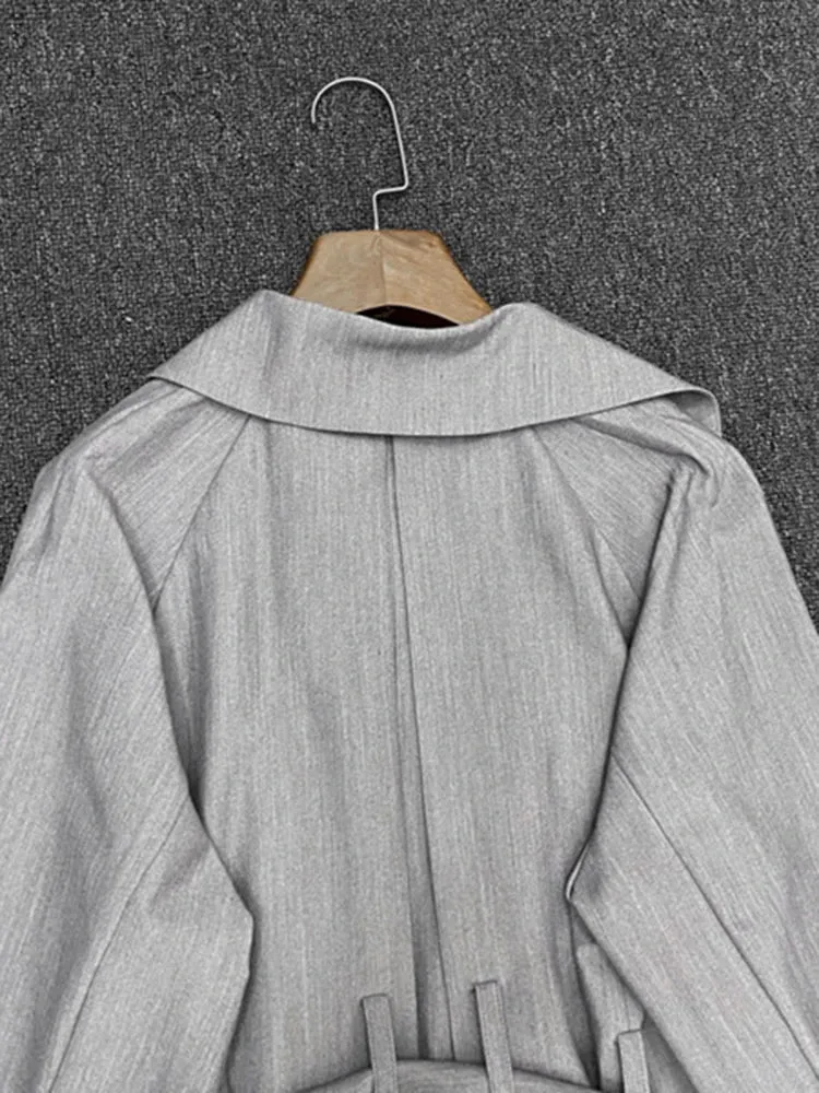 Solid Patchwork Long Sleeve Spliced Pocket Long Coat