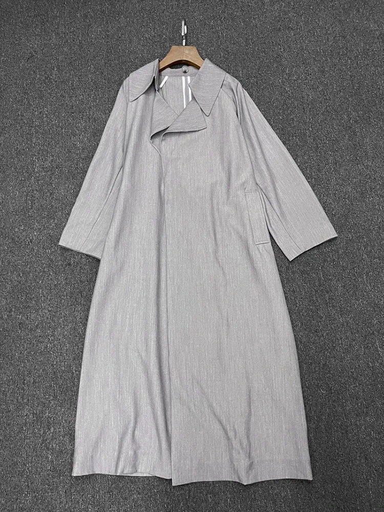 Solid Patchwork Long Sleeve Spliced Pocket Long Coat