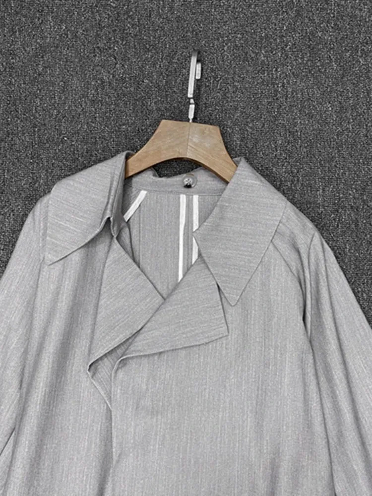 Solid Patchwork Long Sleeve Spliced Pocket Long Coat