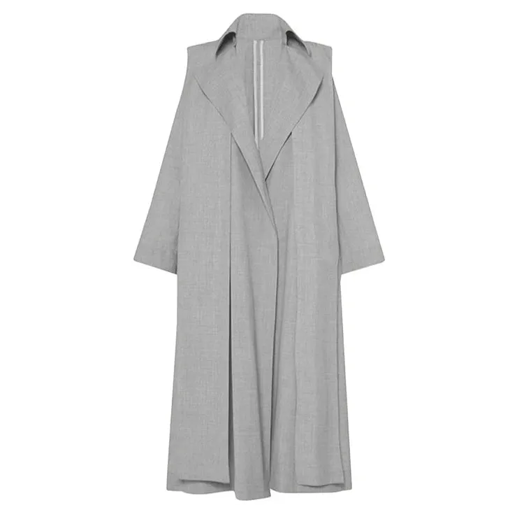 Solid Patchwork Long Sleeve Spliced Pocket Long Coat