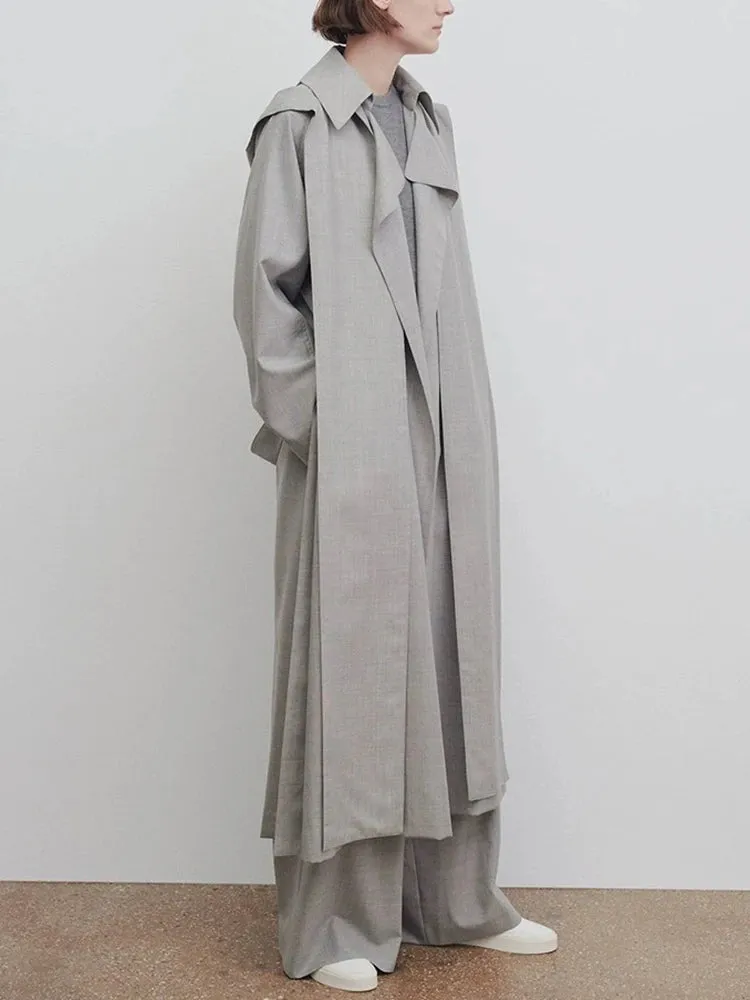 Solid Patchwork Long Sleeve Spliced Pocket Long Coat