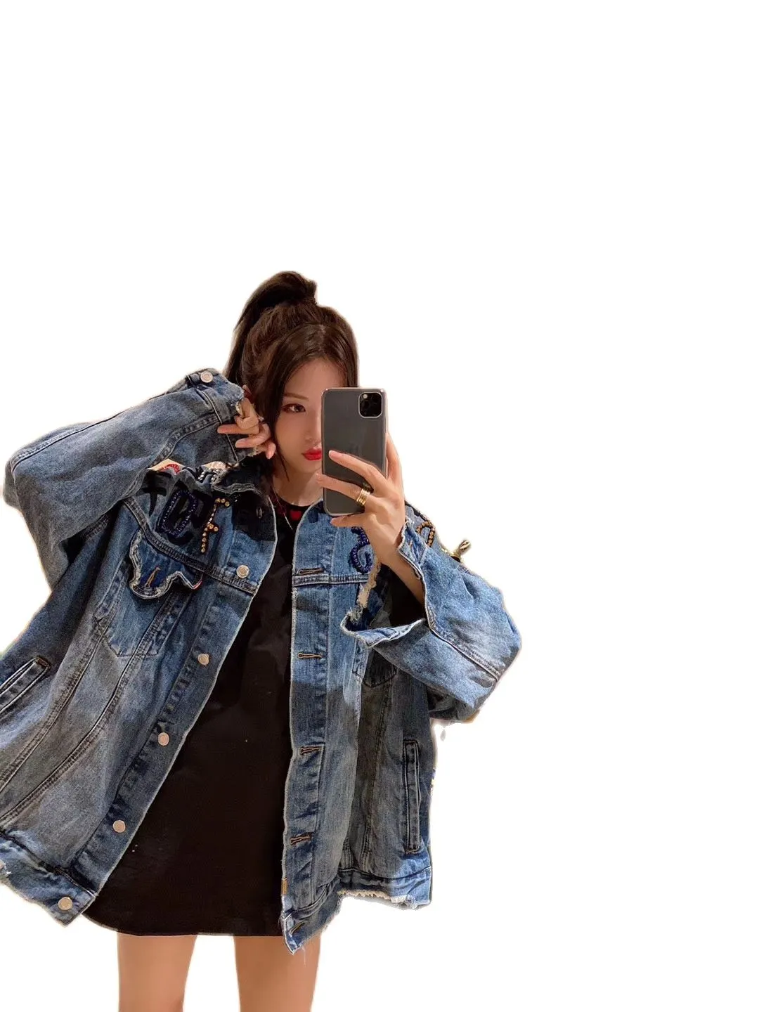 Spring and autumn women Jacket denim jacket new hot diamond heavy industry bear coat fashion coat