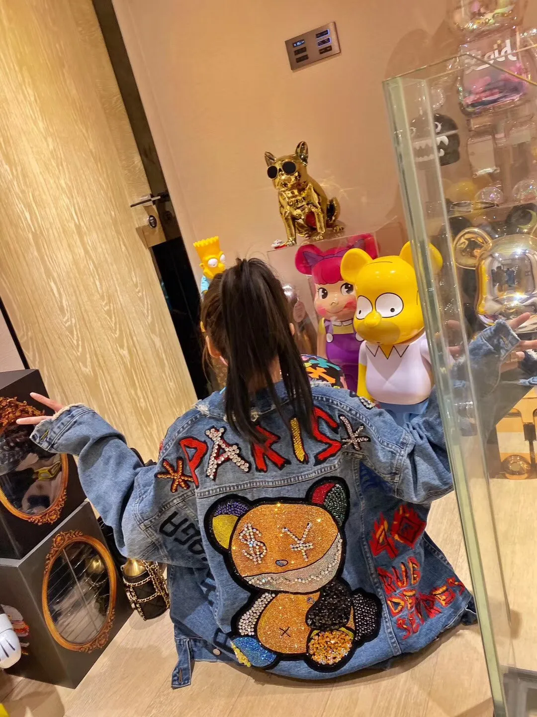 Spring and autumn women Jacket denim jacket new hot diamond heavy industry bear coat fashion coat