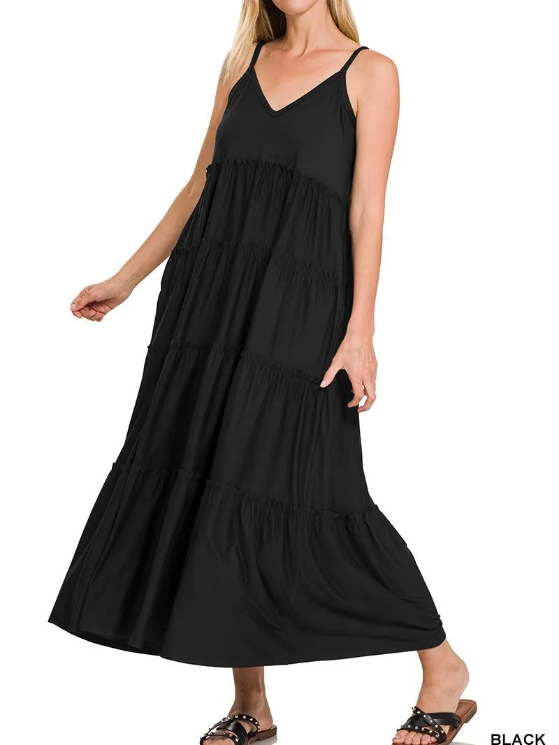 Sunrise V-Neck Maxi Tiered Dress w/ Side Pockets!! (6 Options)
