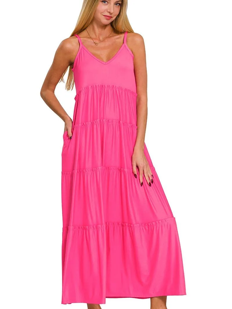 Sunrise V-Neck Maxi Tiered Dress w/ Side Pockets!! (6 Options)