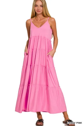 Sunrise V-Neck Maxi Tiered Dress w/ Side Pockets!! (6 Options)