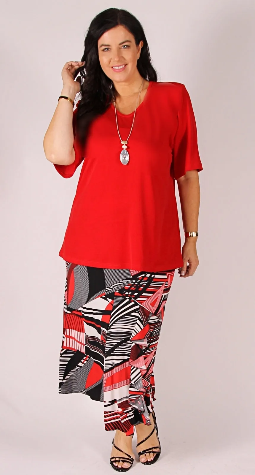 Swing Splice Skirt Red|Black Geo