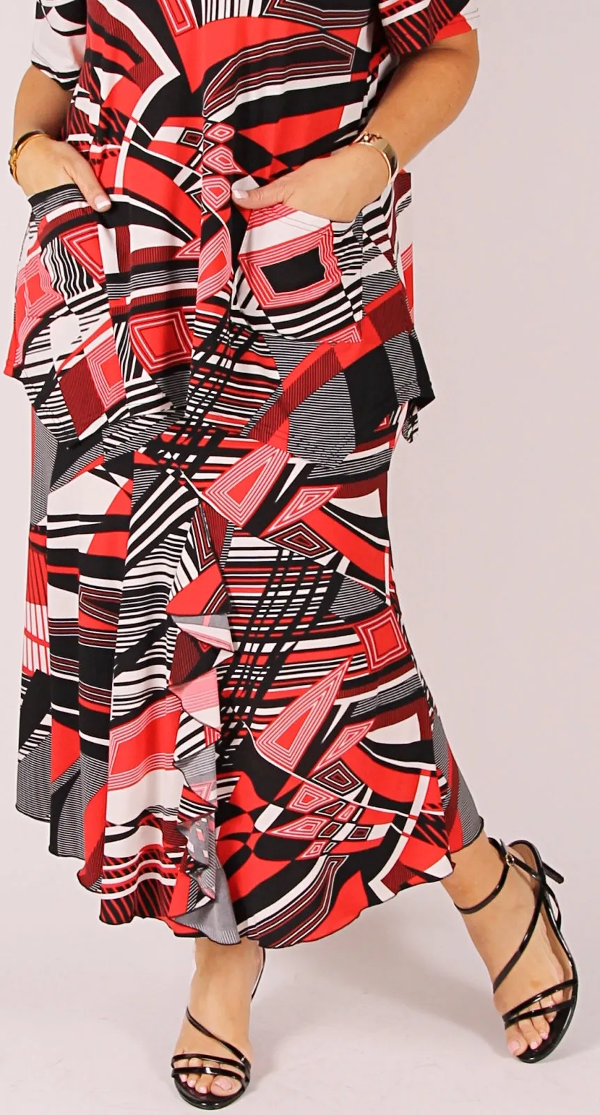 Swing Splice Skirt Red|Black Geo