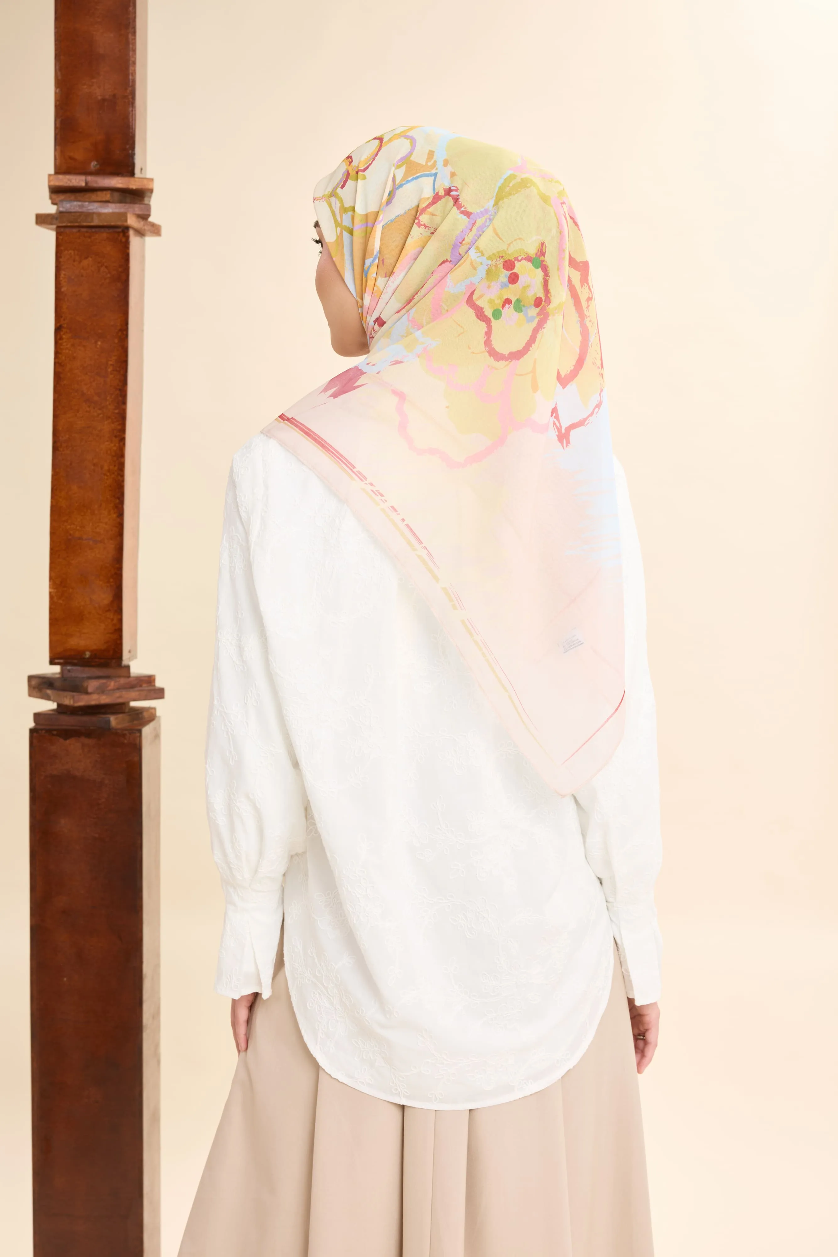 Thalia Lemon Yellow Abstract Square Voile Scarf