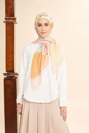 Thalia Lemon Yellow Abstract Square Voile Scarf