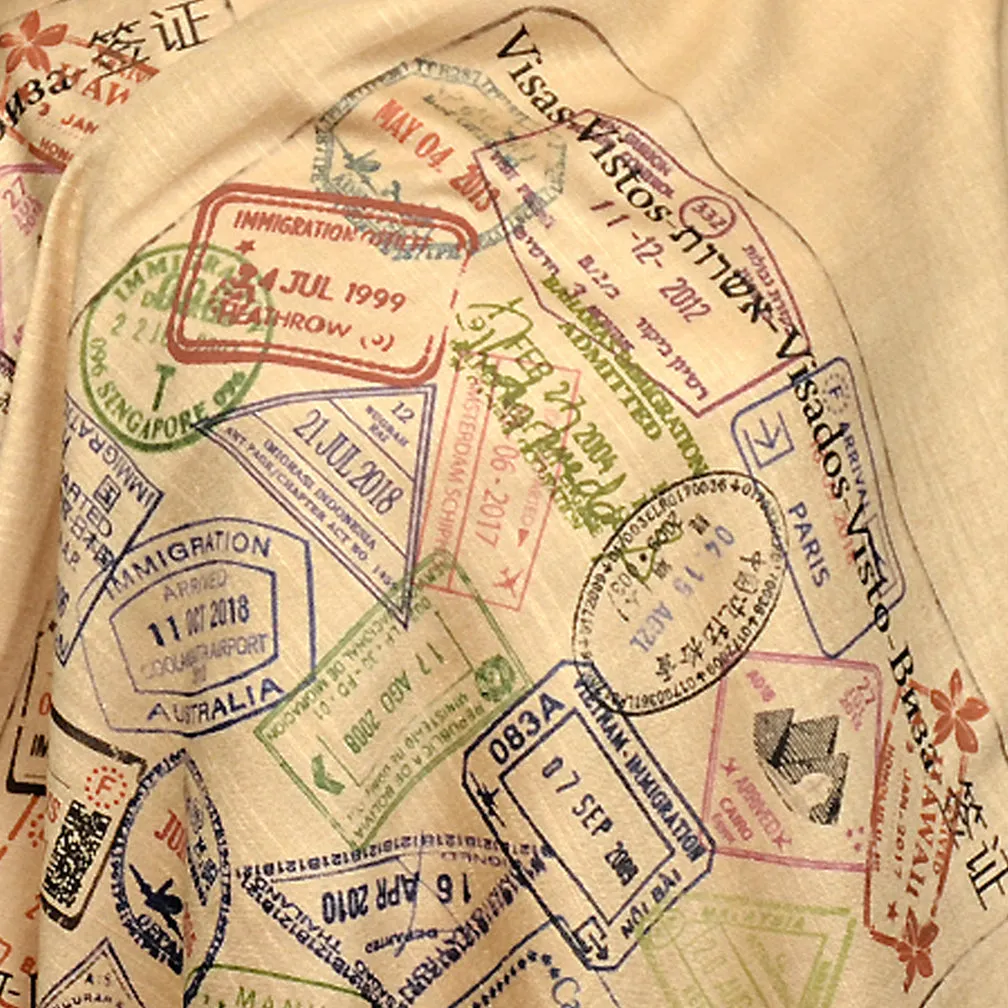 Traveler scarf, Scarf with passport stamps, Flight attendant gift, Travel Agent gift