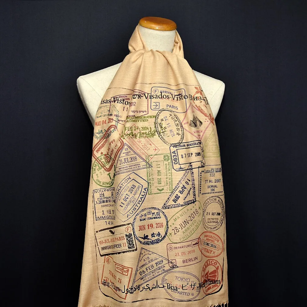 Traveler scarf, Scarf with passport stamps, Flight attendant gift, Travel Agent gift