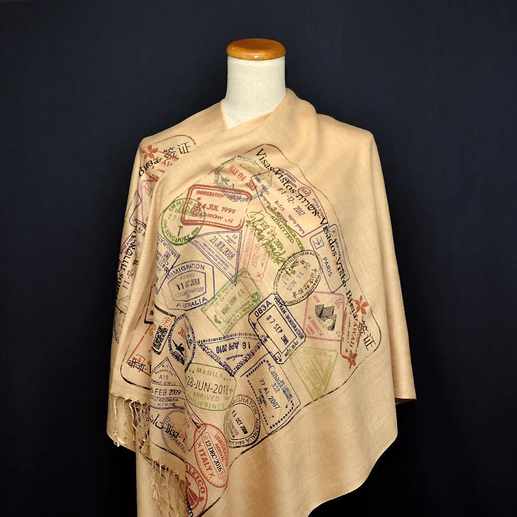Traveler scarf, Scarf with passport stamps, Flight attendant gift, Travel Agent gift
