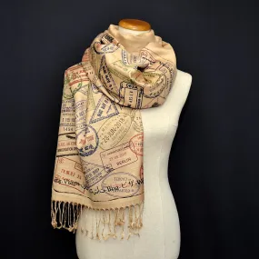 Traveler scarf, Scarf with passport stamps, Flight attendant gift, Travel Agent gift