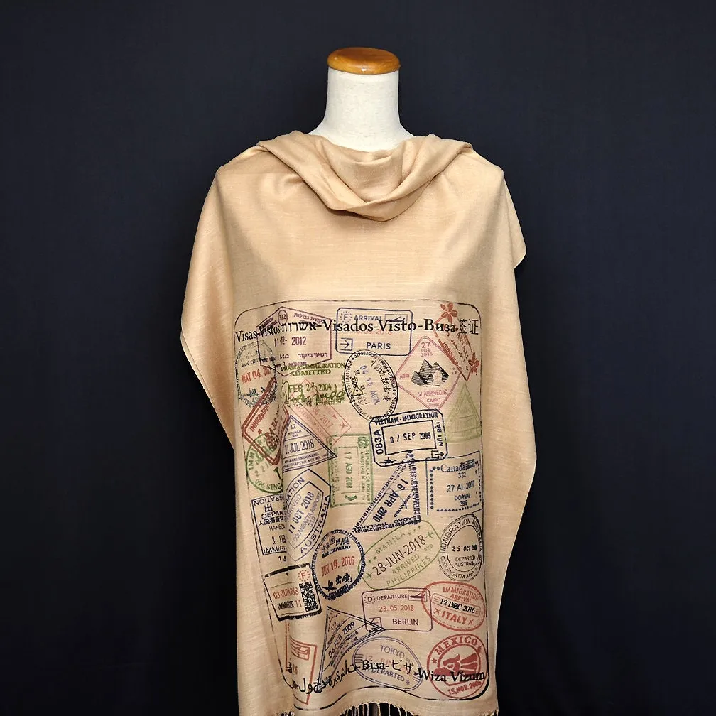 Traveler scarf, Scarf with passport stamps, Flight attendant gift, Travel Agent gift