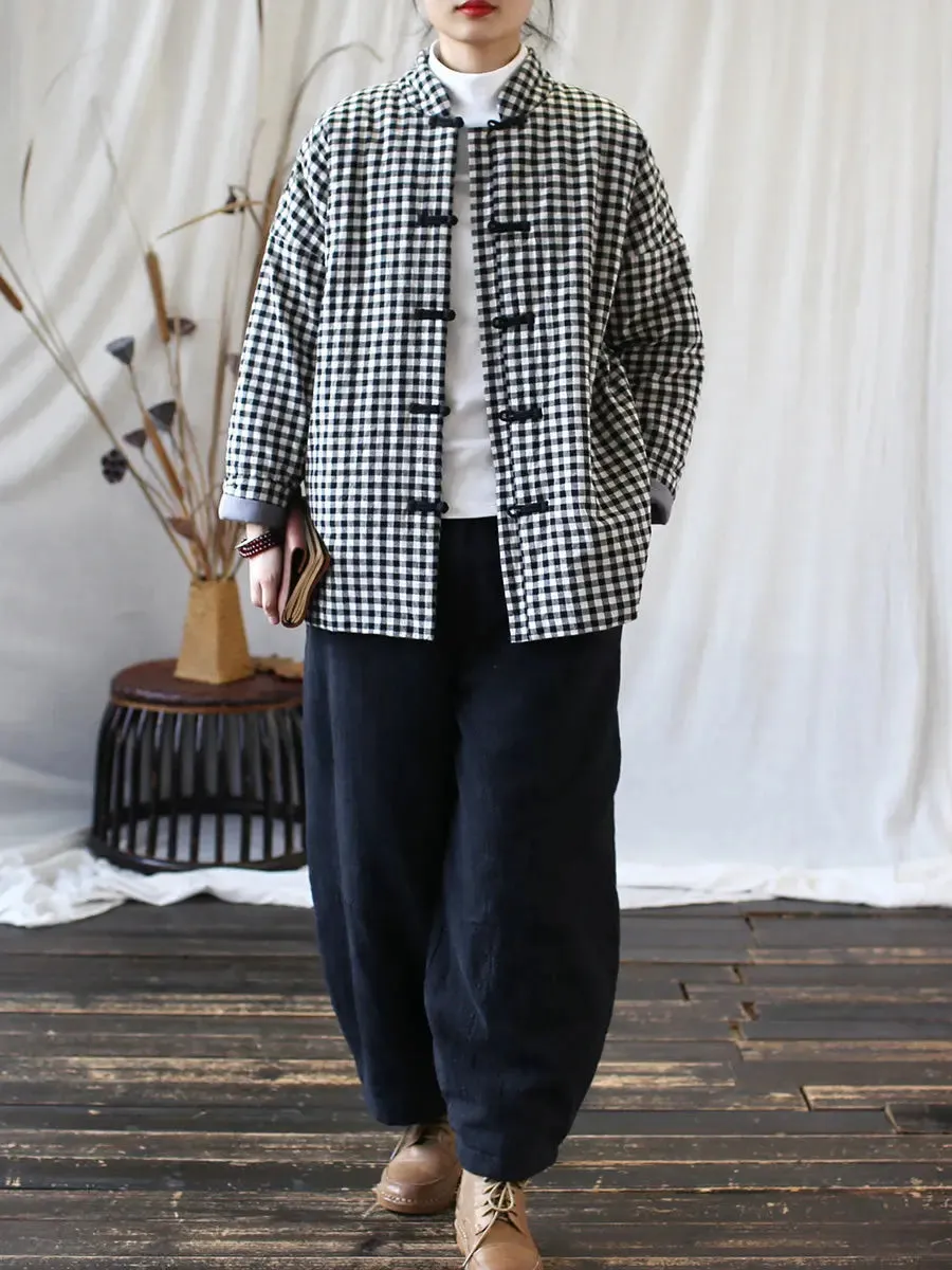 Women Plaid Cotton Padded Coat