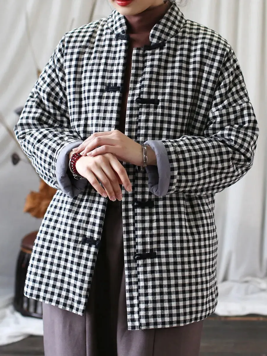 Women Plaid Cotton Padded Coat
