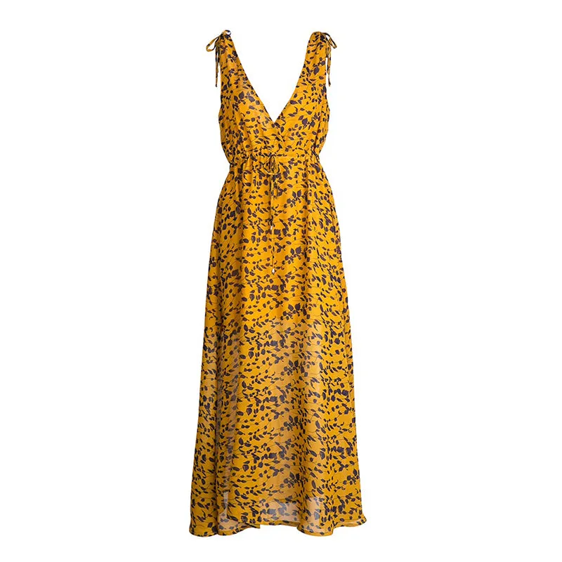 Women Print Maxi Dress Ladies Sexy Backless  Empire Dresses