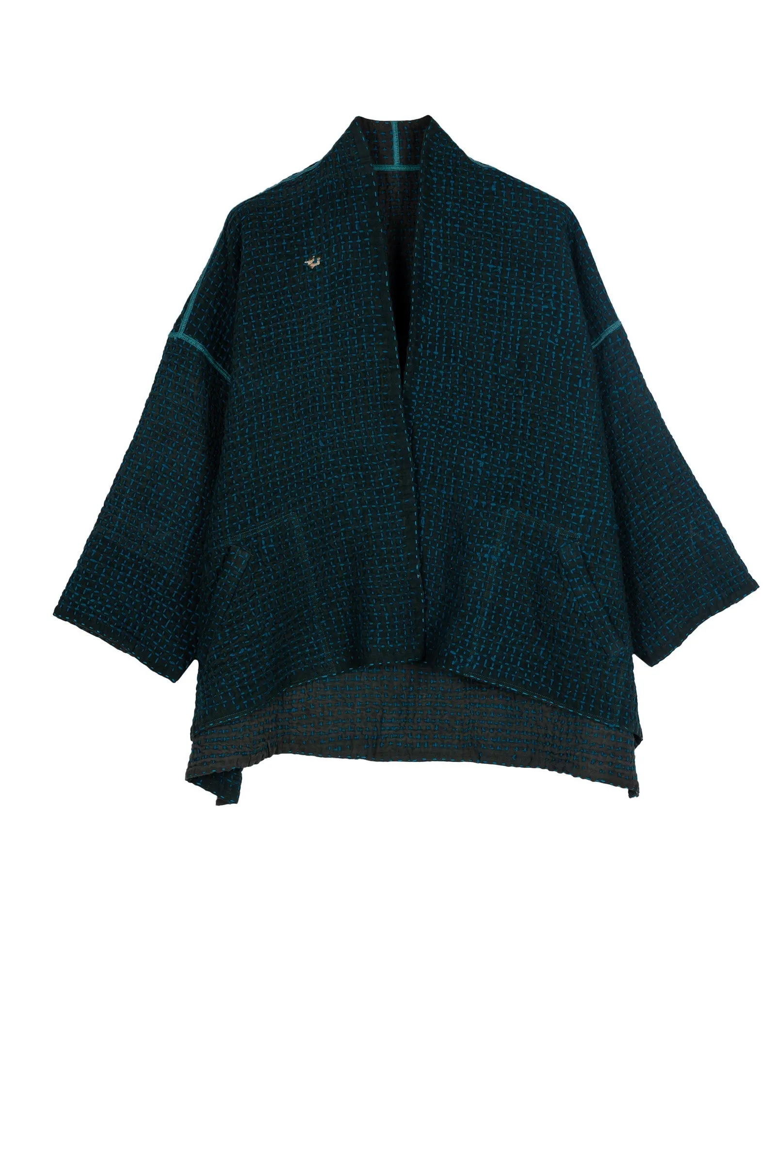 WOOL WAFFLE KANTHA MINI KIMONO JKT - ww3055-tel -
