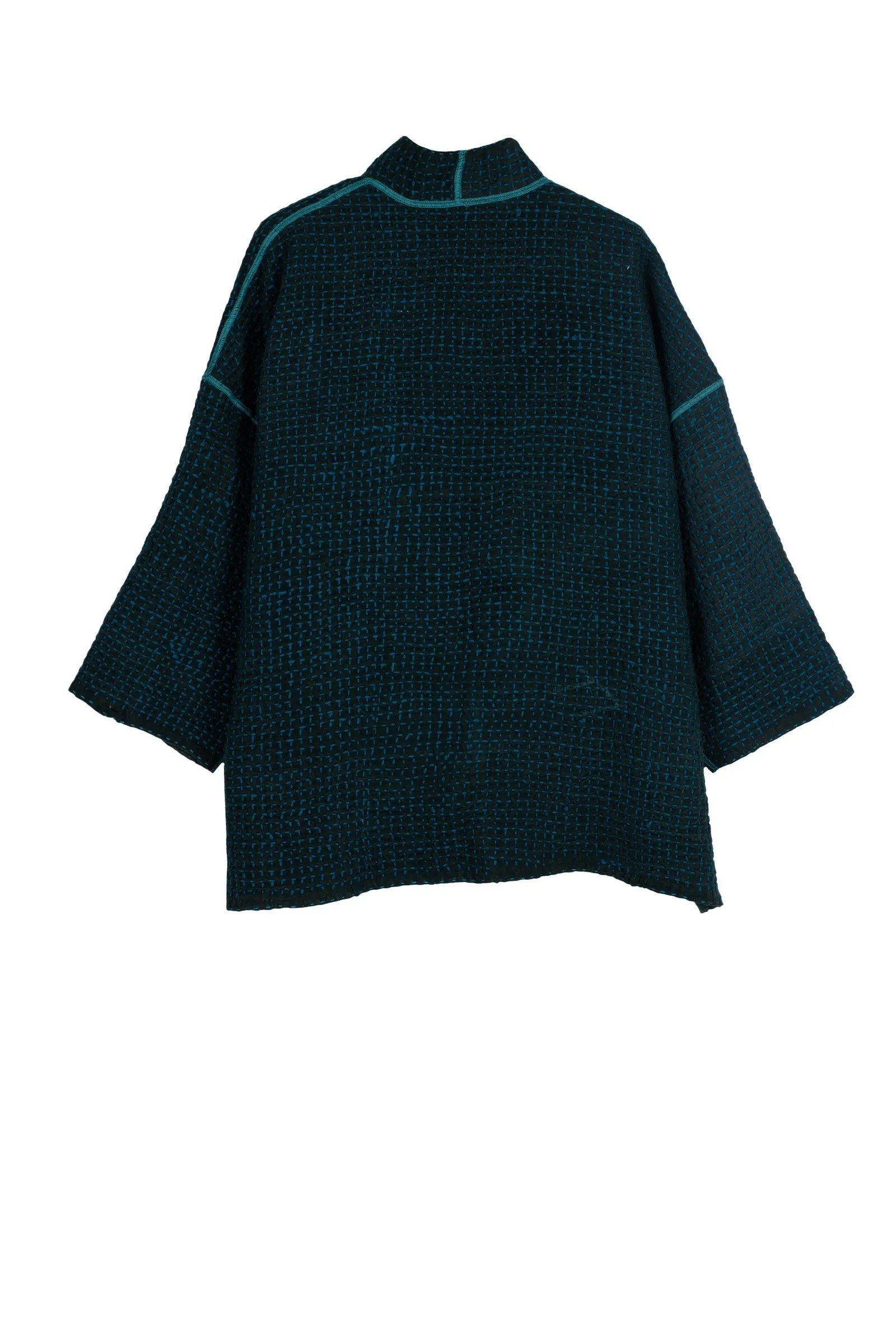 WOOL WAFFLE KANTHA MINI KIMONO JKT - ww3055-tel -