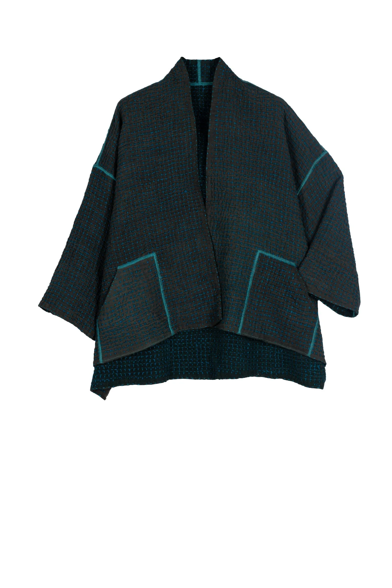 WOOL WAFFLE KANTHA MINI KIMONO JKT - ww3055-tel -