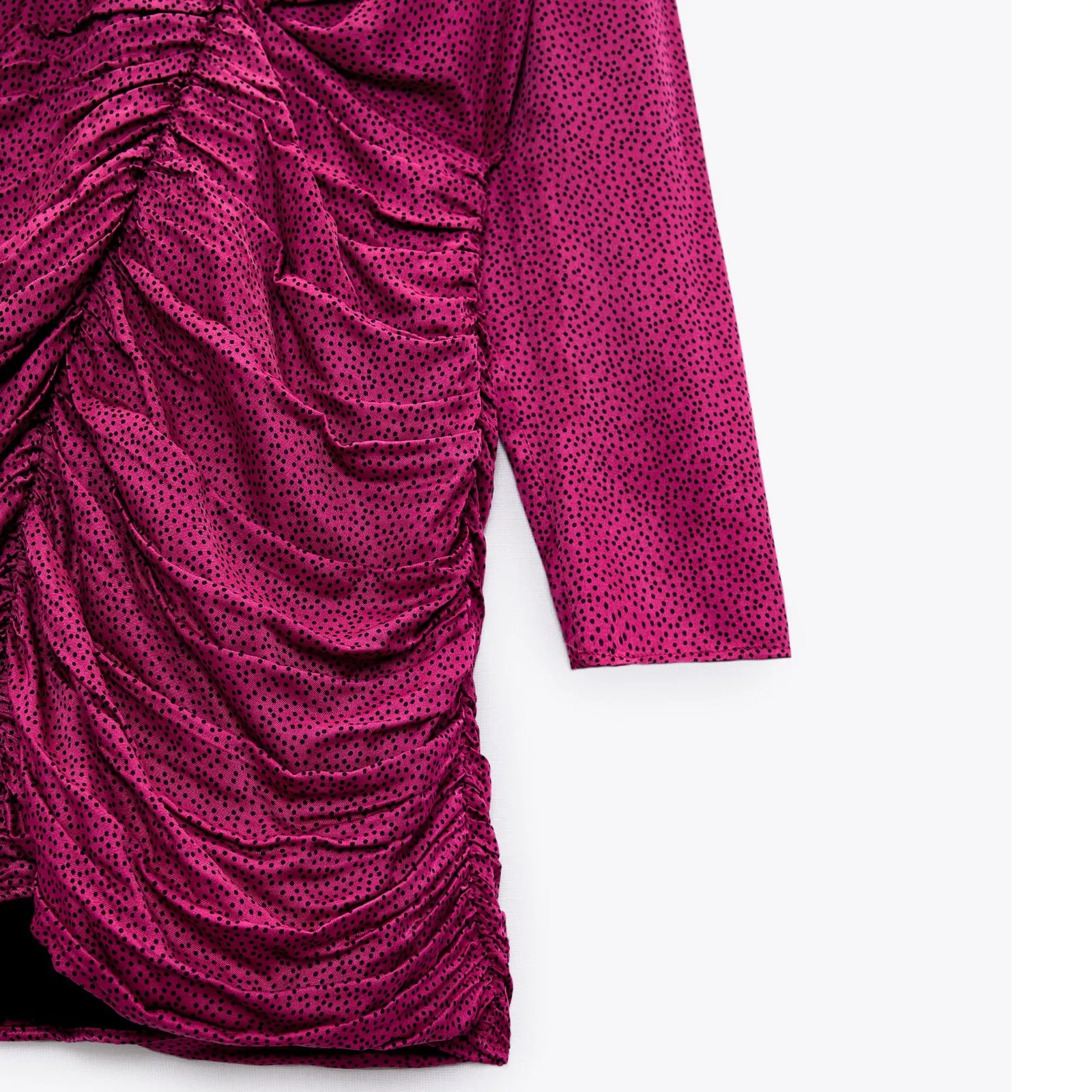 Zara Women Ruched Satin Effect Print Wrap Dress Fuchsia Pink | XXL